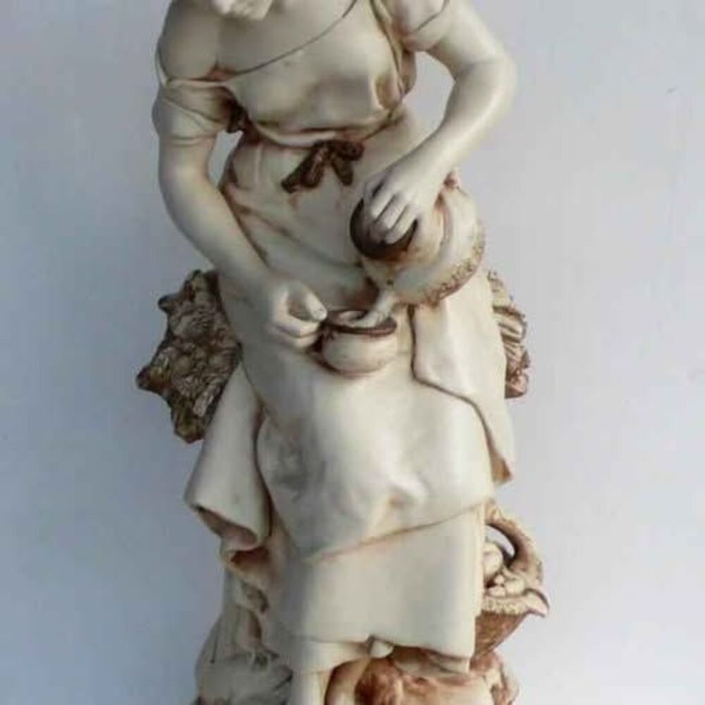 Vintage Marwal Chalkware Maiden Peasant Woman Statue Italian French 32 Inch Tall
